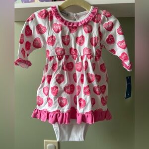 Magnolia Baby Valentine’s Day Pink and White Heart Print Baby Dress w/ Bloomers